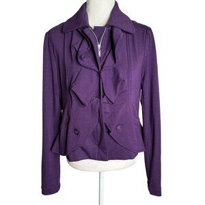 Filtre Ruffle Front Full Zip Jacket Large Purple Buttons Stretch Peplum